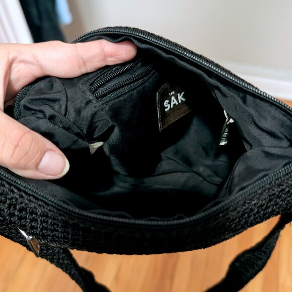 The Sak Black Crochet Top Zip Crossbody Bag Purse - Picture 5 of 6